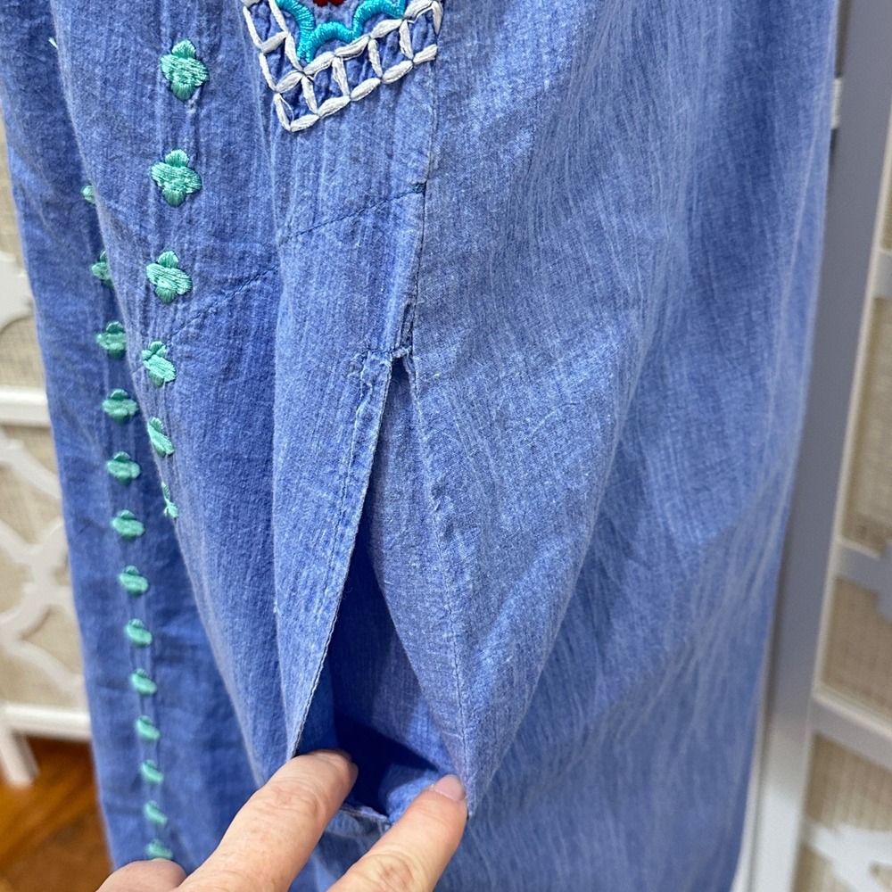 LulaLife Embroidered Dress Womens Small Blue Bohemian Mumu Vacation House Dress - Picture 5 of 13